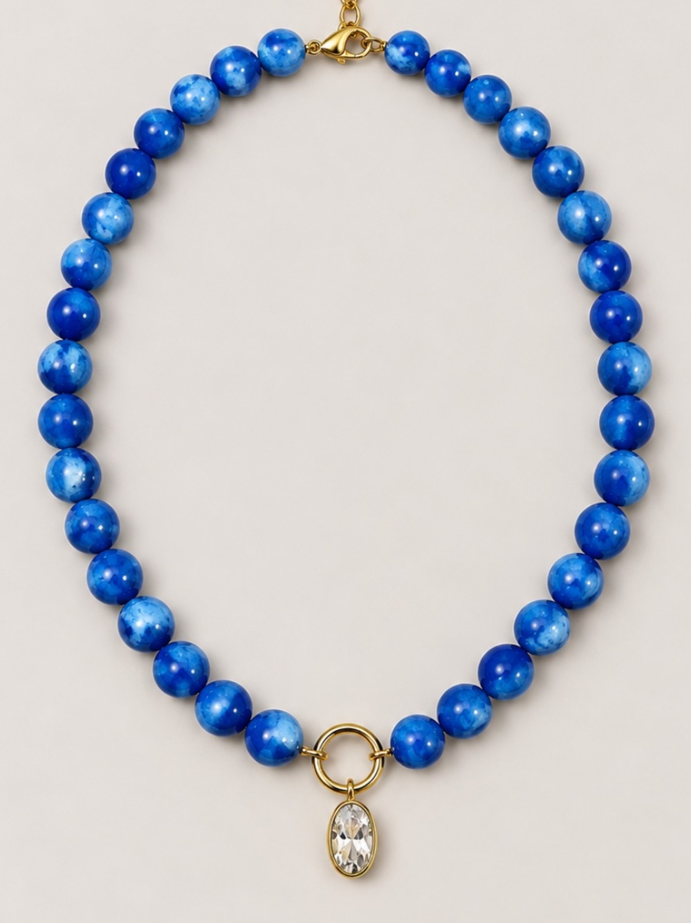 New! Blue Marble Beaded Crystal Tear Drop Necklace NWOT 3024